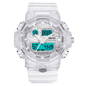 Fashion Sports Couple Watch Creative Dual Display Transparent Watches For Lovers Waterproof Auto Date Couples Wrist Watch Gift