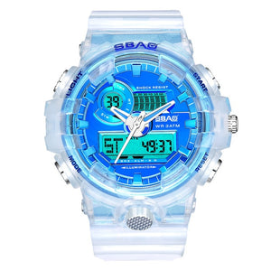 Fashion Sports Couple Watch Creative Dual Display Transparent Watches For Lovers Waterproof Auto Date Couples Wrist Watch Gift
