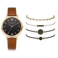 Load image into Gallery viewer, Ensemble de montre femmes 5 pièces femme Quartz montre-Bracelet en cuir dames Bracelet de luxe montre décontracté Relogio Femenino cadeau pour petite amie
