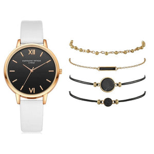 Ensemble de montre femmes 5 pièces femme Quartz montre-Bracelet en cuir dames Bracelet de luxe montre décontracté Relogio Femenino cadeau pour petite amie