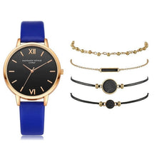 Load image into Gallery viewer, Ensemble de montre femmes 5 pièces femme Quartz montre-Bracelet en cuir dames Bracelet de luxe montre décontracté Relogio Femenino cadeau pour petite amie
