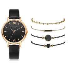 Load image into Gallery viewer, Ensemble de montre femmes 5 pièces femme Quartz montre-Bracelet en cuir dames Bracelet de luxe montre décontracté Relogio Femenino cadeau pour petite amie
