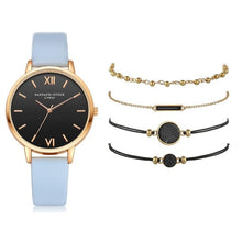 Load image into Gallery viewer, Ensemble de montre femmes 5 pièces femme Quartz montre-Bracelet en cuir dames Bracelet de luxe montre décontracté Relogio Femenino cadeau pour petite amie
